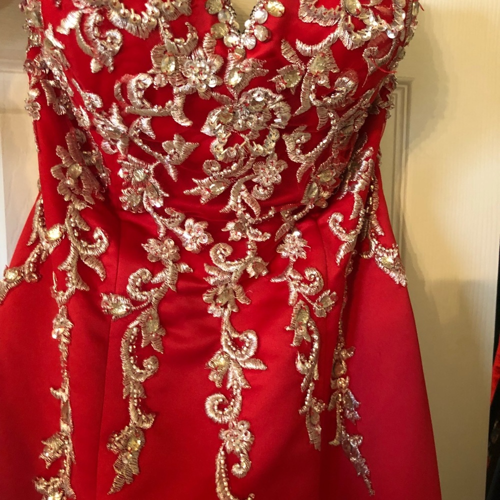 Red whatchamacallit prom dress